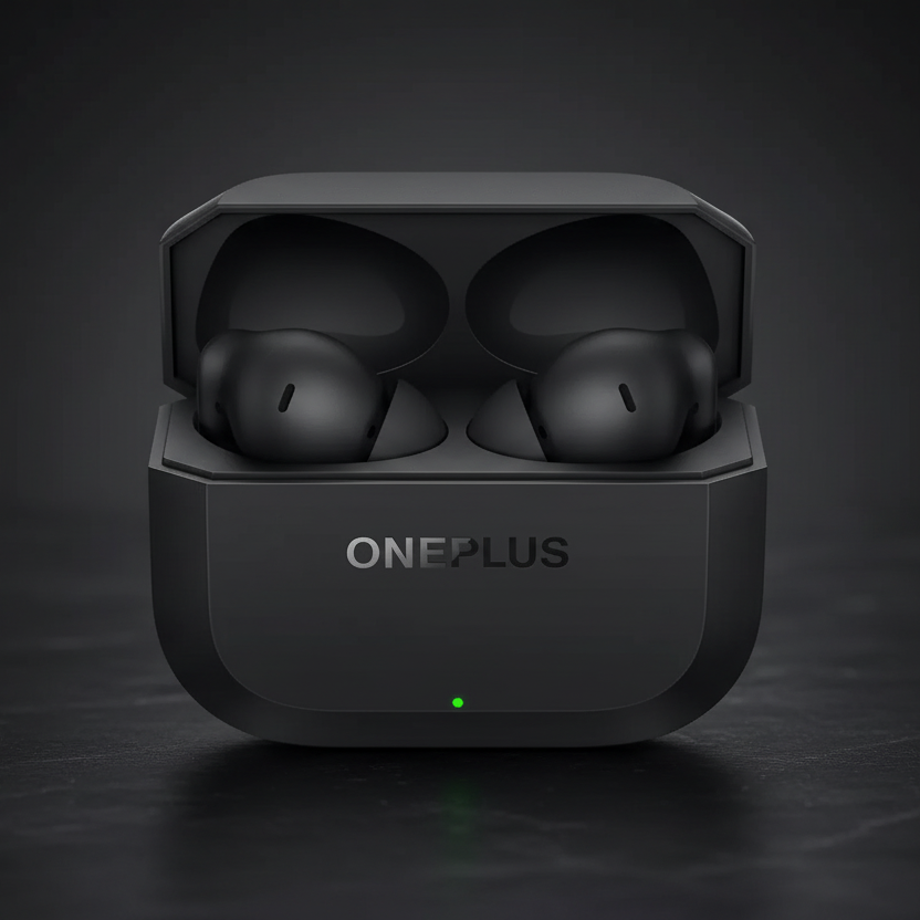 OnePlus Nord Buds 3 black wireless earbuds on dark premium background